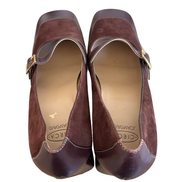 90'S VTG. BROWN SUEDE BUCKLE‎ SQUARE TOE MARY JANE PUMPS JOAN & DAVID SZ. 8 1/2. - Picture 4 of 8